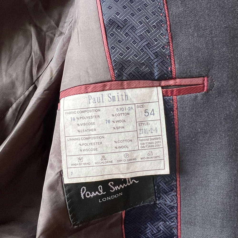 Paul Smith London Men’s Grey Blazer Wool Blend Size 54 Super 140 S NWT - Picture 15 of 16